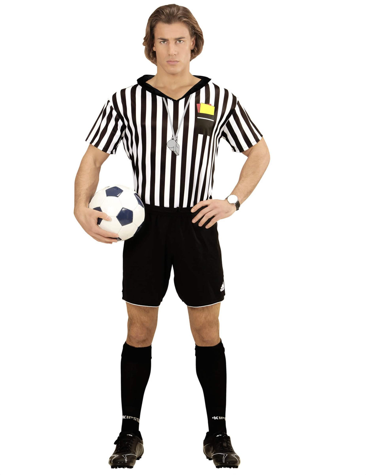 Vue d'ensemble avec ballon de football du maillot d'arbitre pour adulte