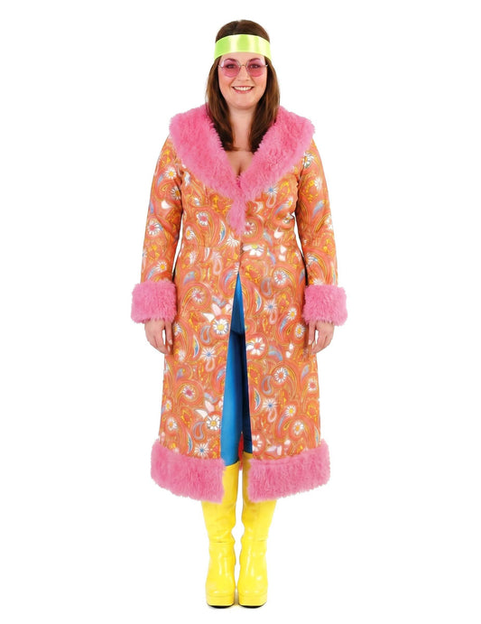 Manteau hippie à fausse fourrure rose adulte