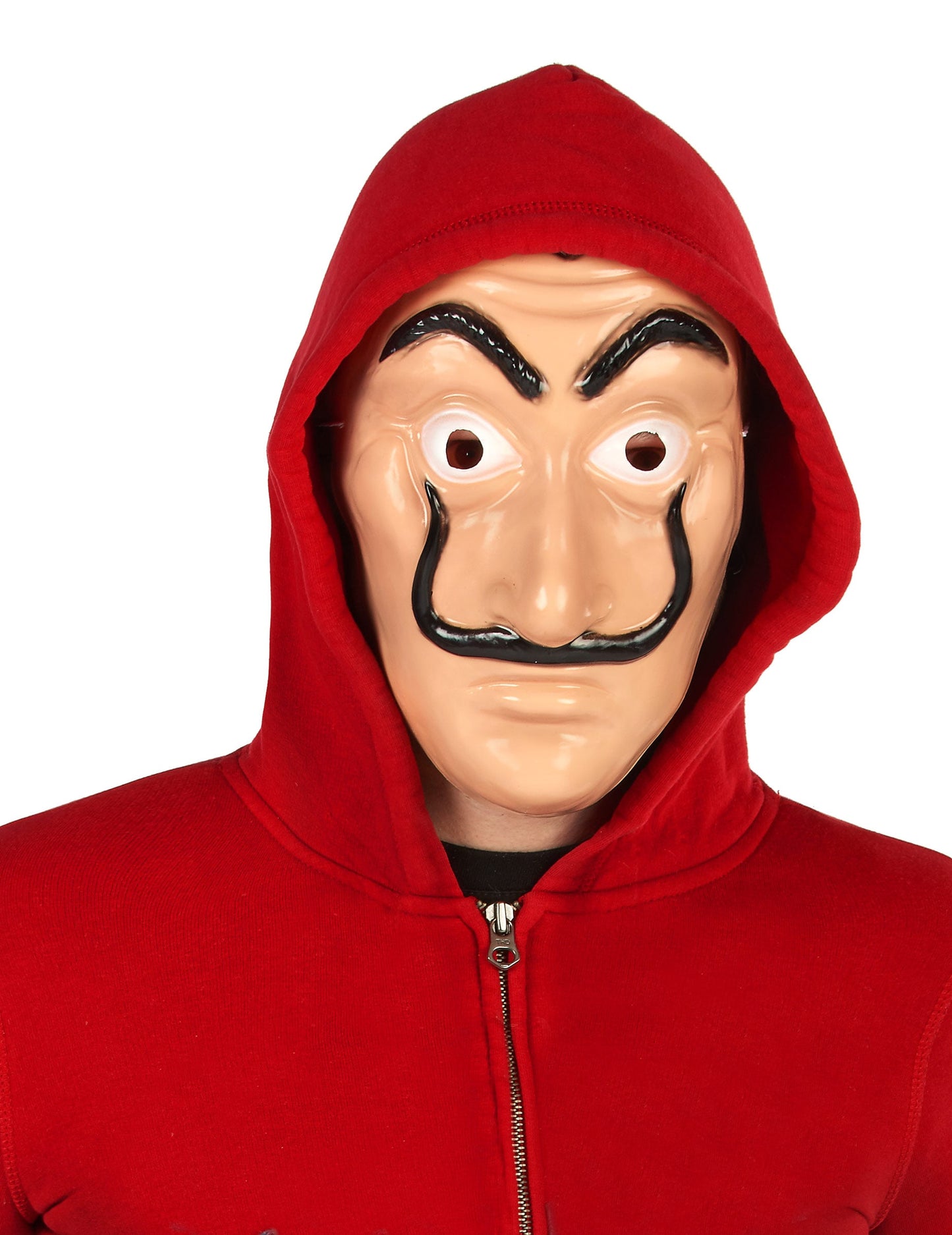 Masque de voleur pour adulte rouge avec moustache noire