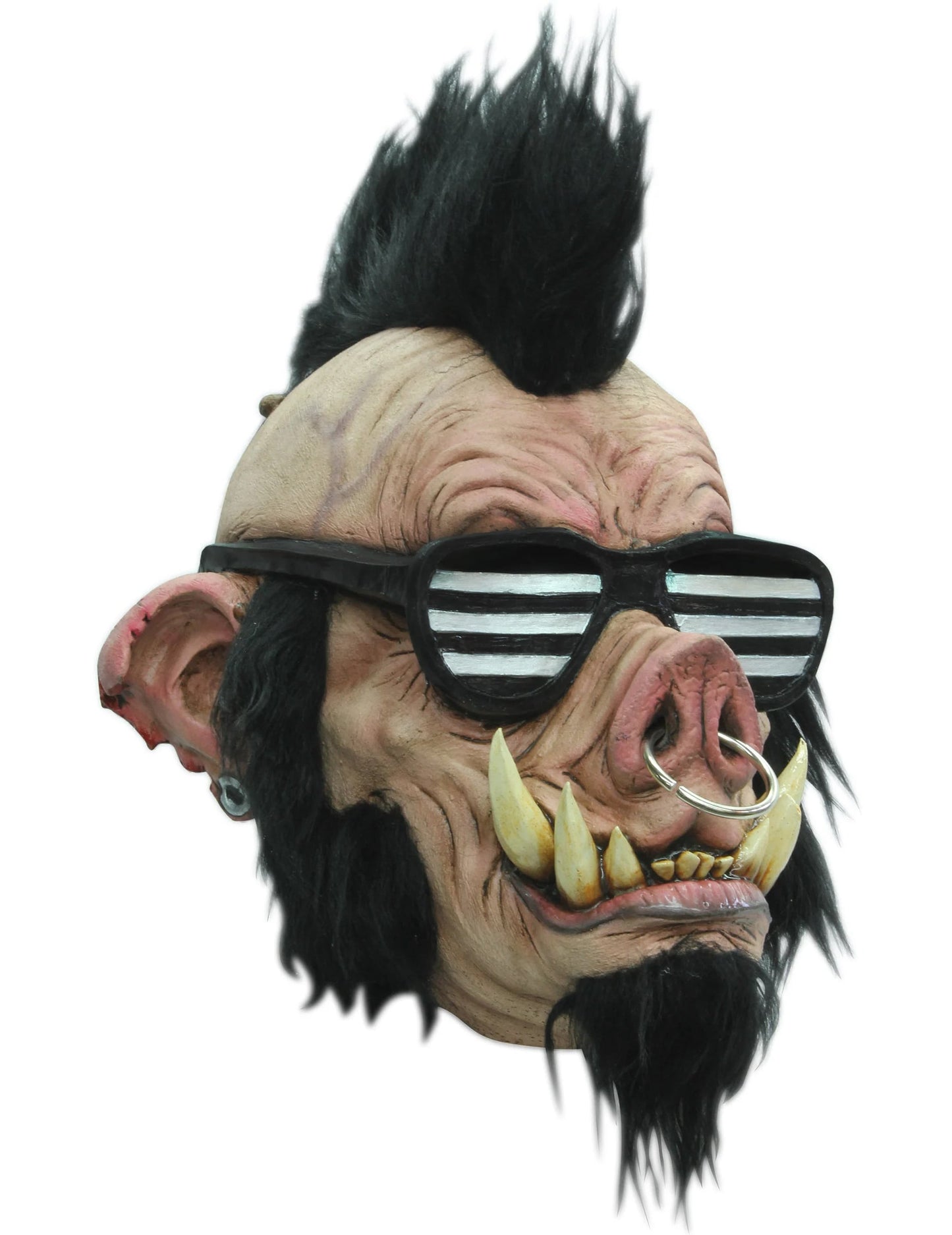 Masque sanglier punk pour adulte beige et noir avec lunettes et crête
