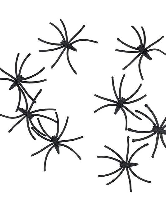 Vue rapprochée des mini araignées décoratives noires en plastique