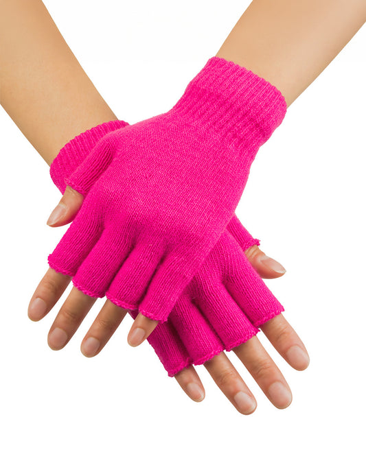 Vue détaillée des mitaines courtes pour adulte rose fluo