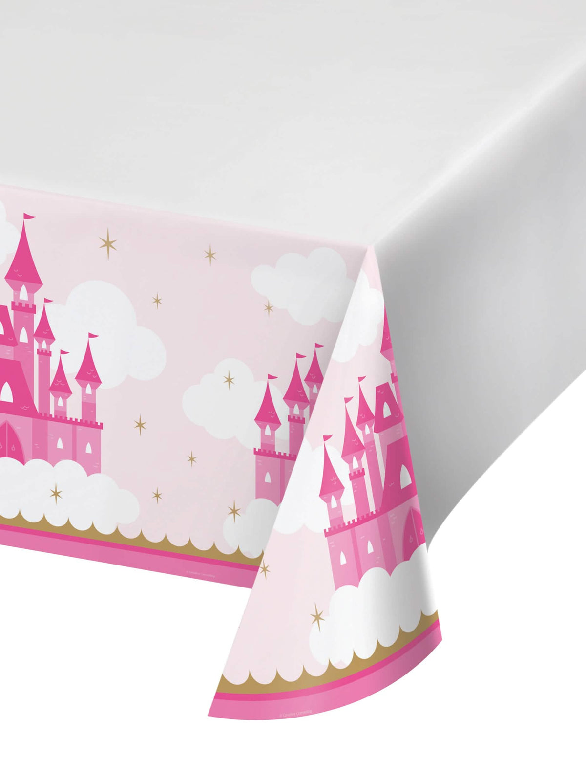 Nappe en plastique château de princesse pour enfant rose et or