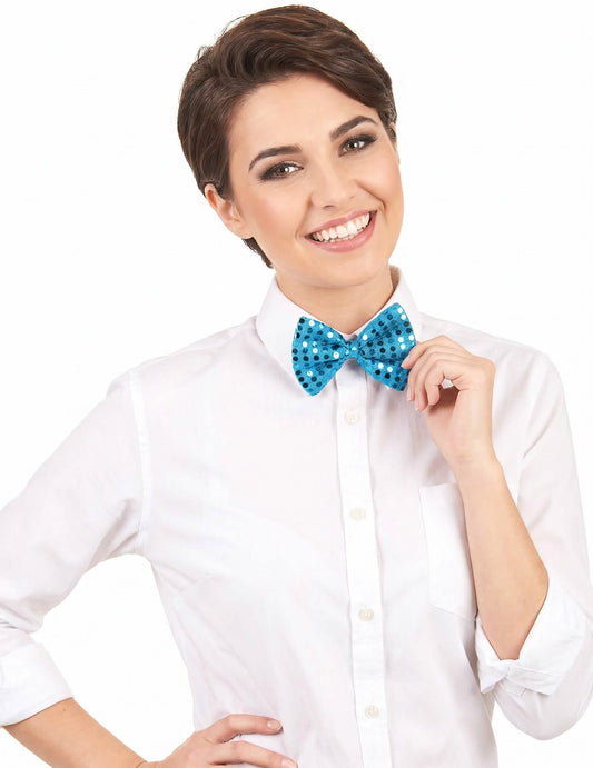 Turkooisblauw strikje met lovertjes voor volwassenen