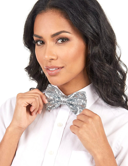 Noeud papillon brillant disco argent adulte