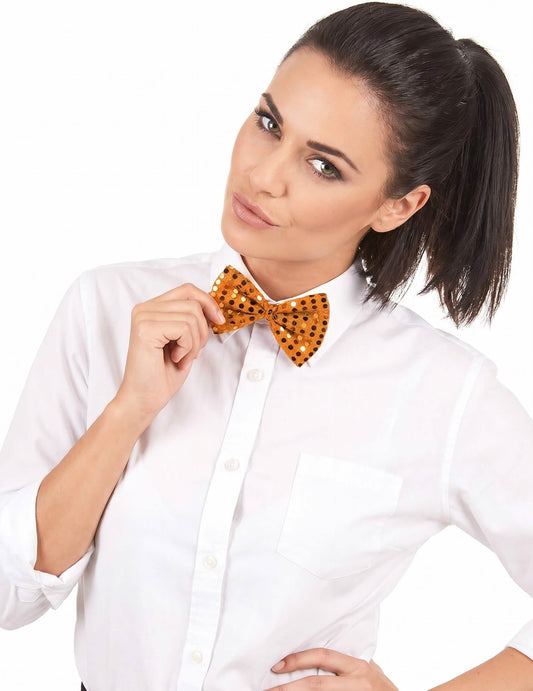 Oranje strikje met glitters voor volwassenen