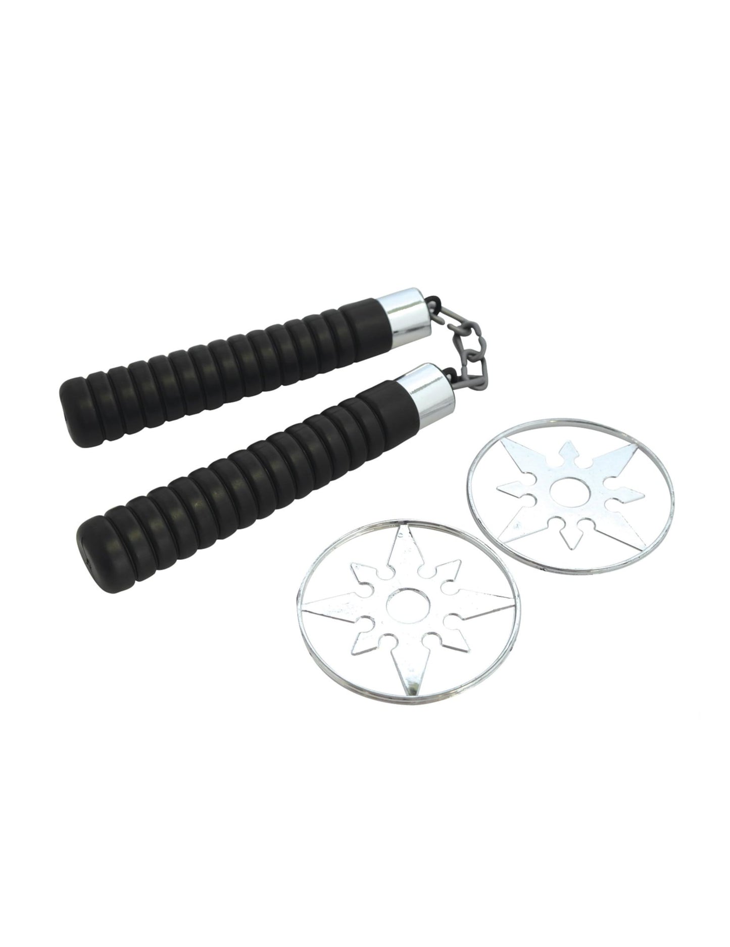 Nunchaku et shurikens en plastique pour enfant noir et argenté