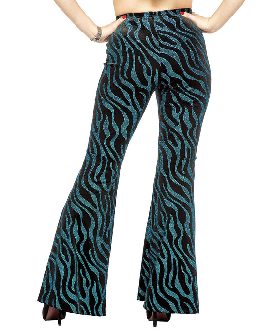 Dames festivalbroek met blauwe paillettengolven