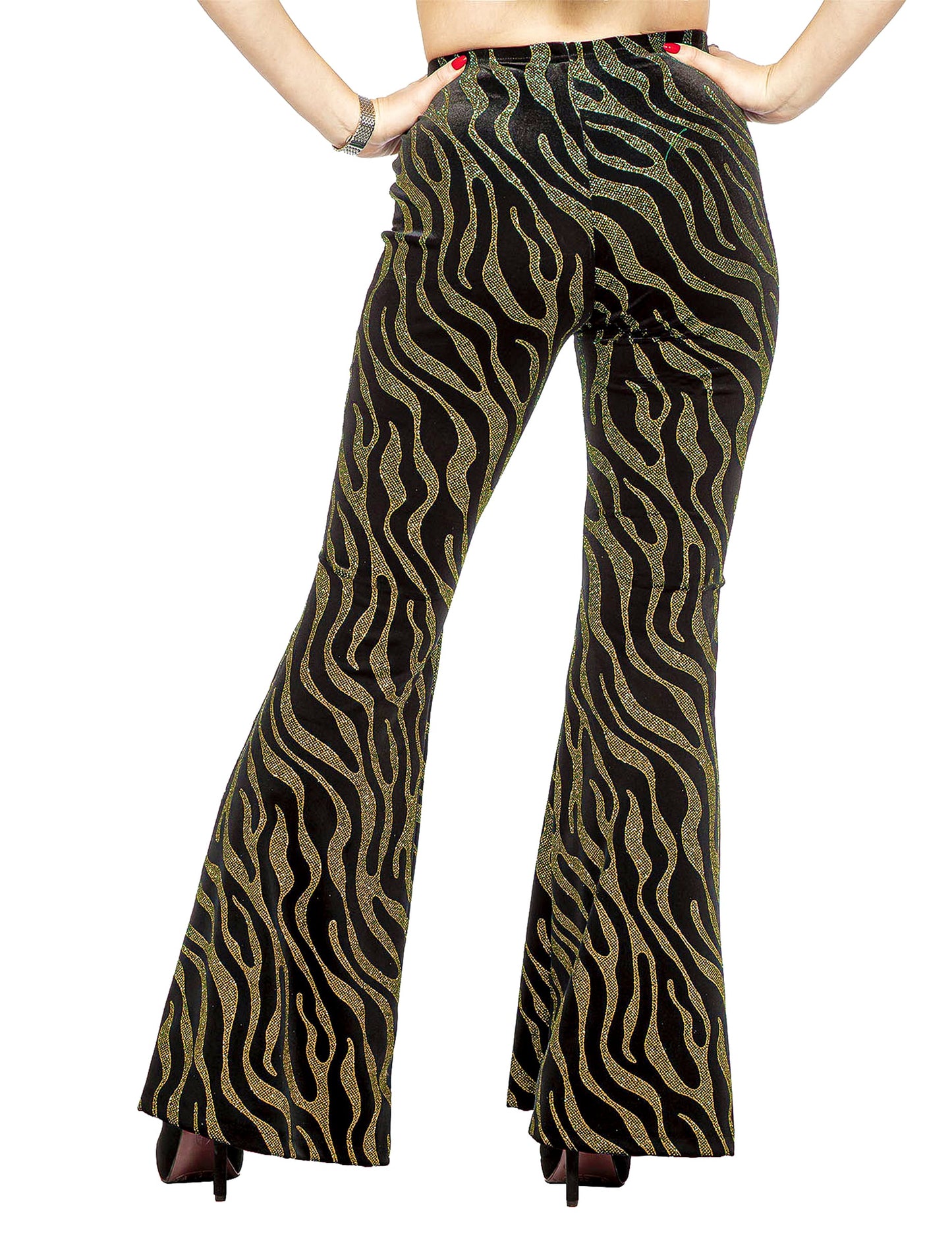Pantalon avec vagues à paillettes dorées femme