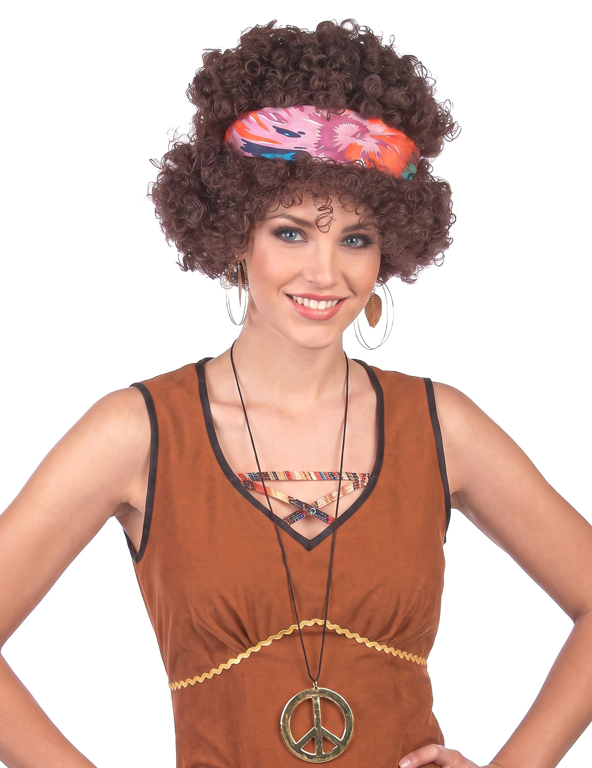 Perruque afro hippie brune adulte