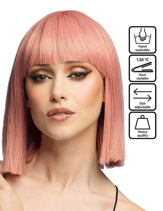 Luxe pastelroze bob pruik voor dames - stylebaar