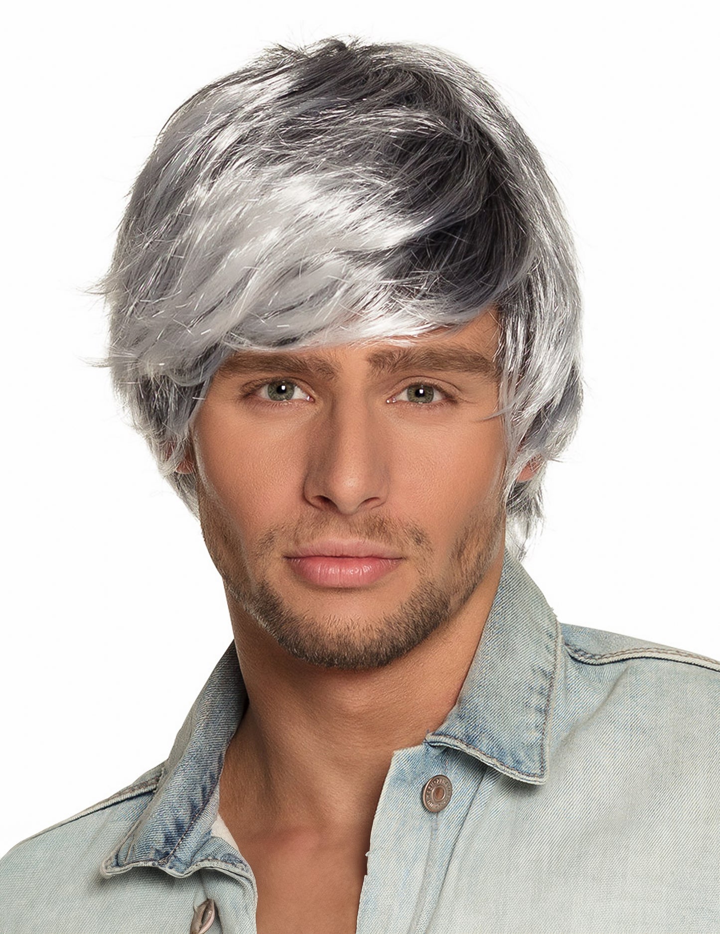 Perruque grisonnante pour homme grise et argentée