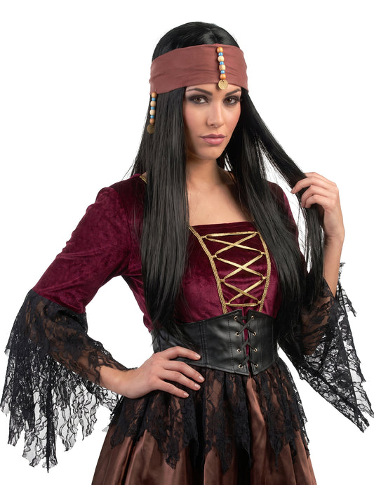 Perruque noire pirate adulte