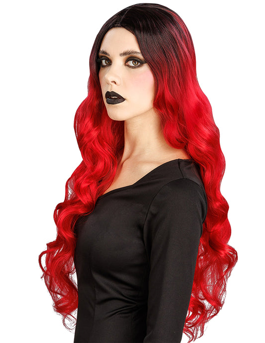 Perruque ombré rouge et noir luxe femme