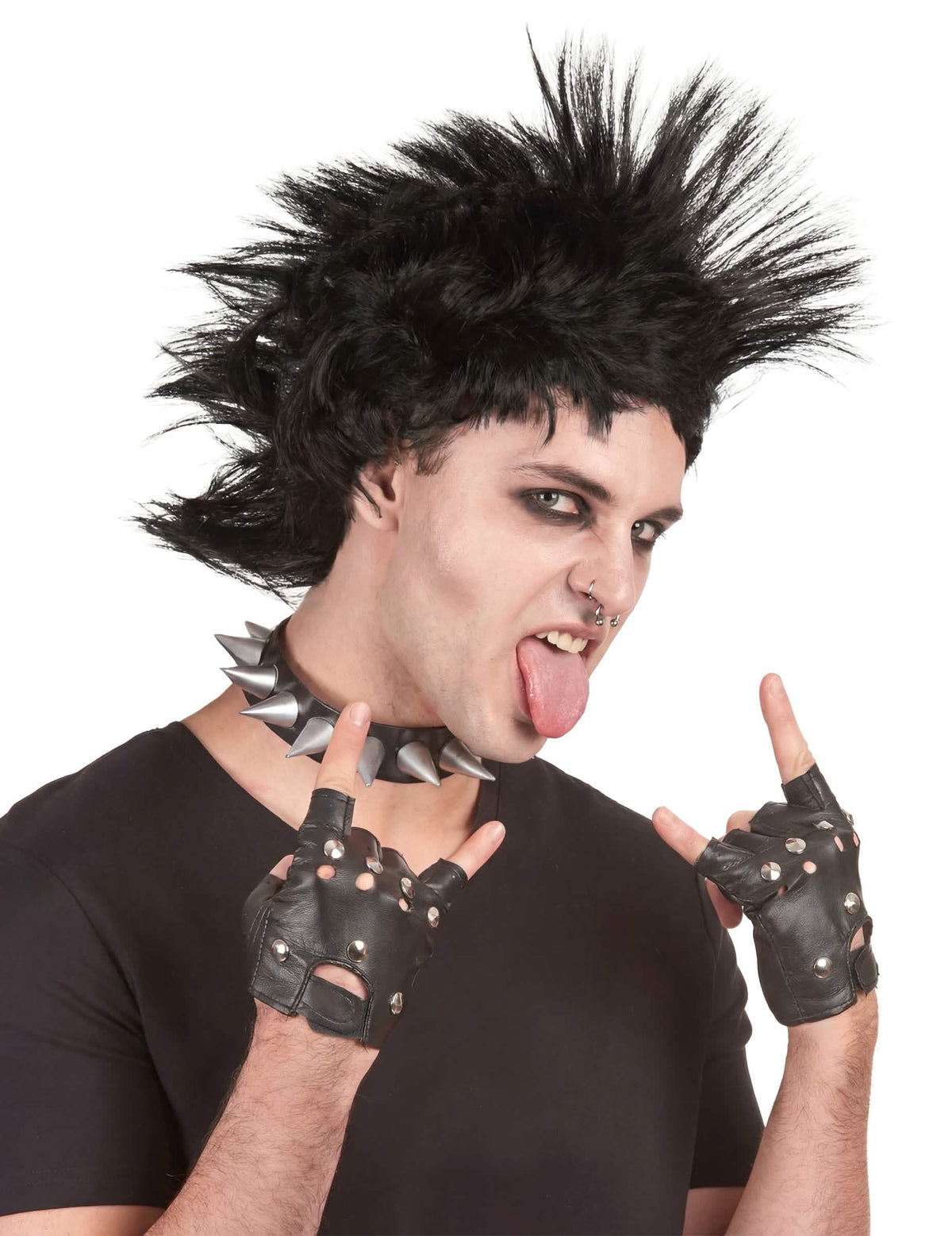 Perruque punk pour homme noire à crête