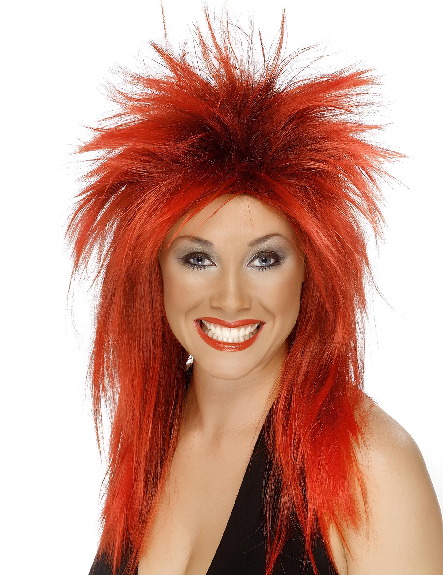 Perruque rock pour femme rouge volumineuse et hérissée