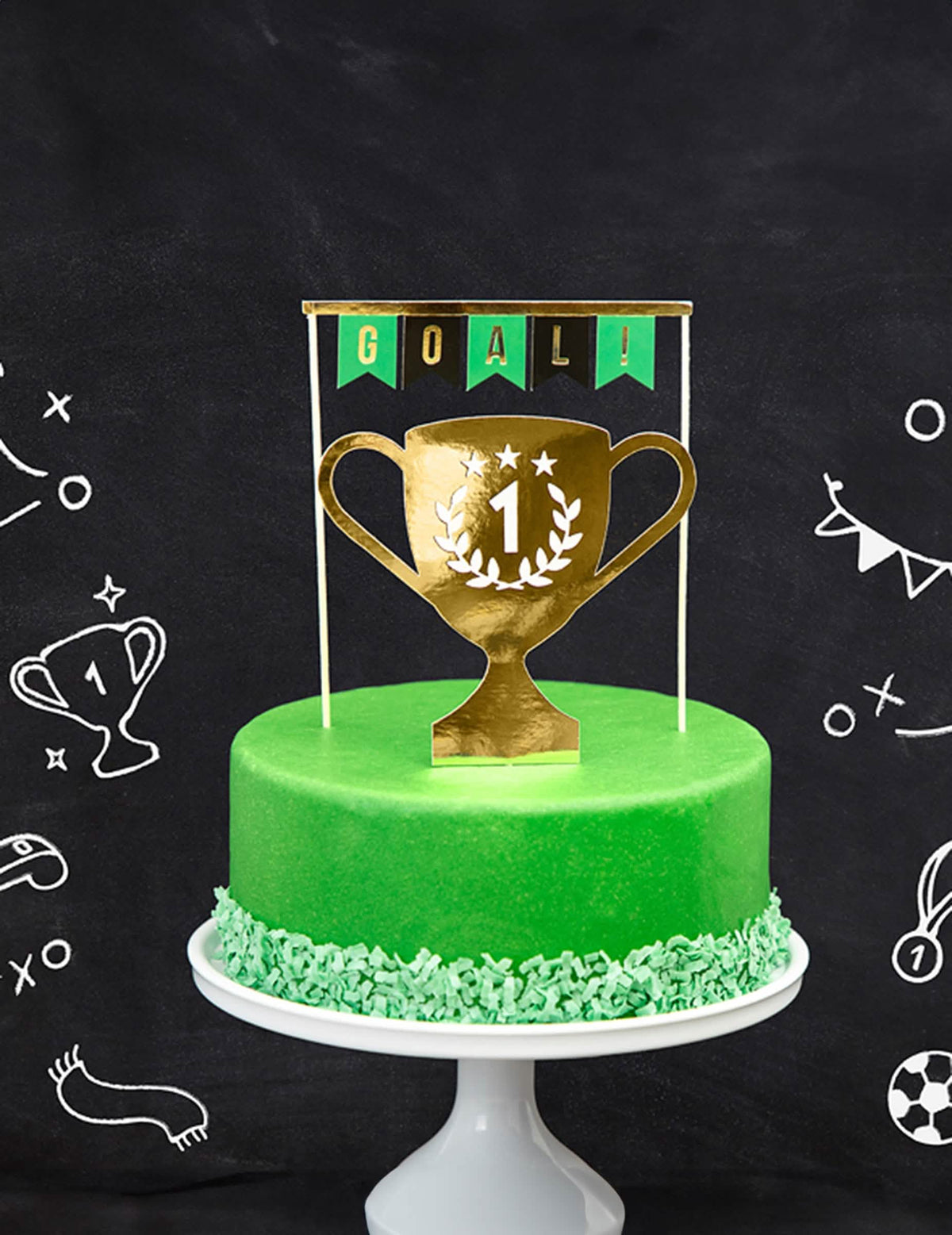 Mise en situation sur un gâteau des pics à gâteaux champion de foot