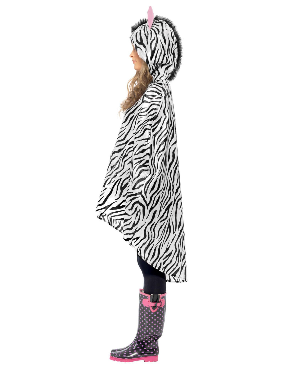 Vue de profil du poncho zèbre pour adulte