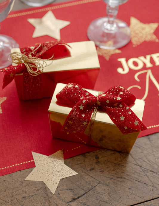 Rood lint met gouden sterren 2,5 cm x 3 m