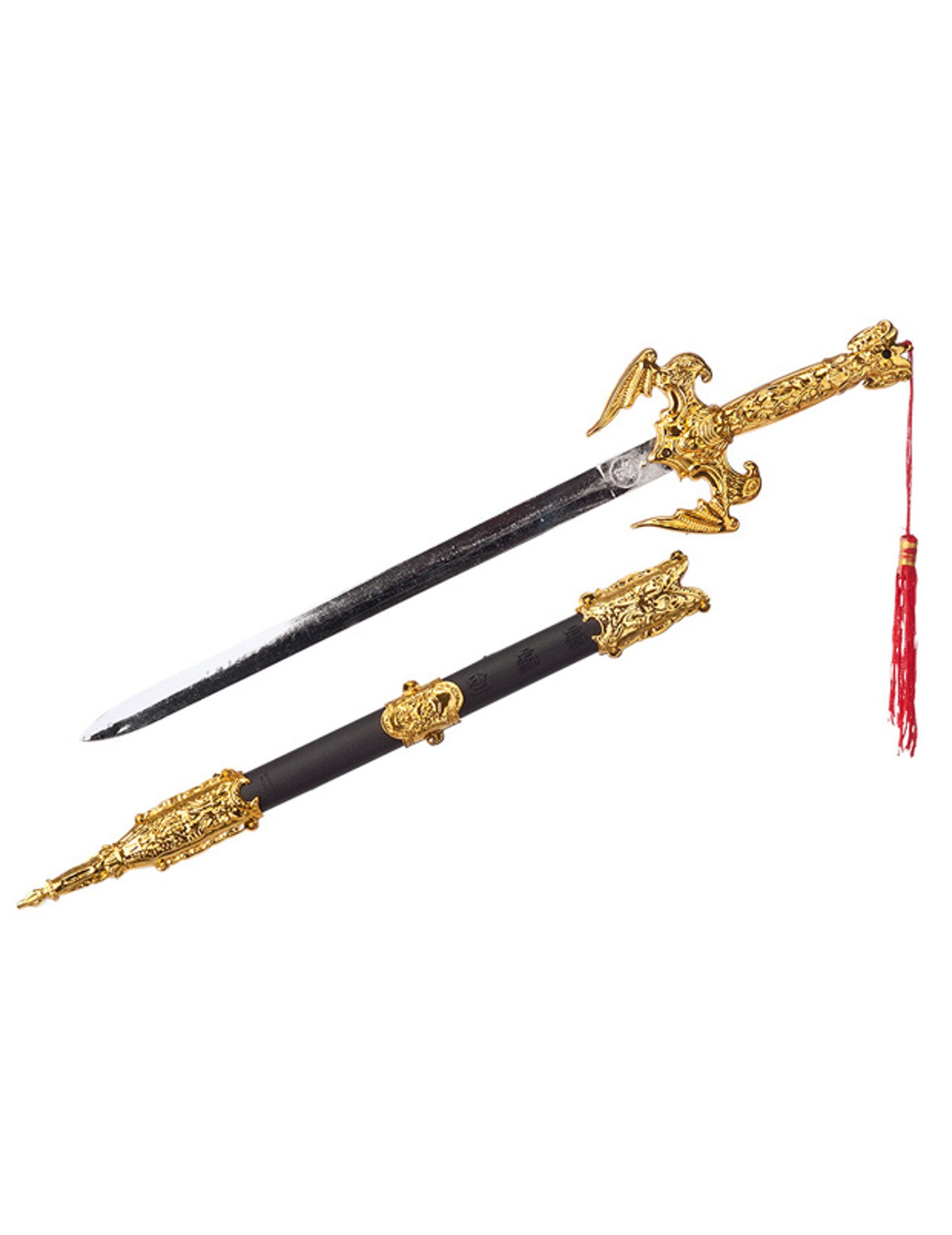 Sabre ninja pour enfant doré avec fourreau noir et pompon rouge