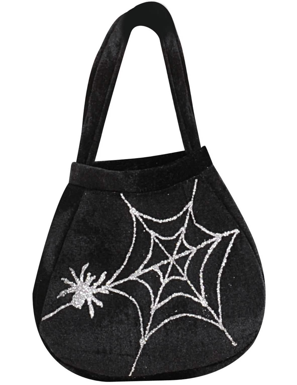 Sac araignée et toile pour adulte noir et argenté pailleté