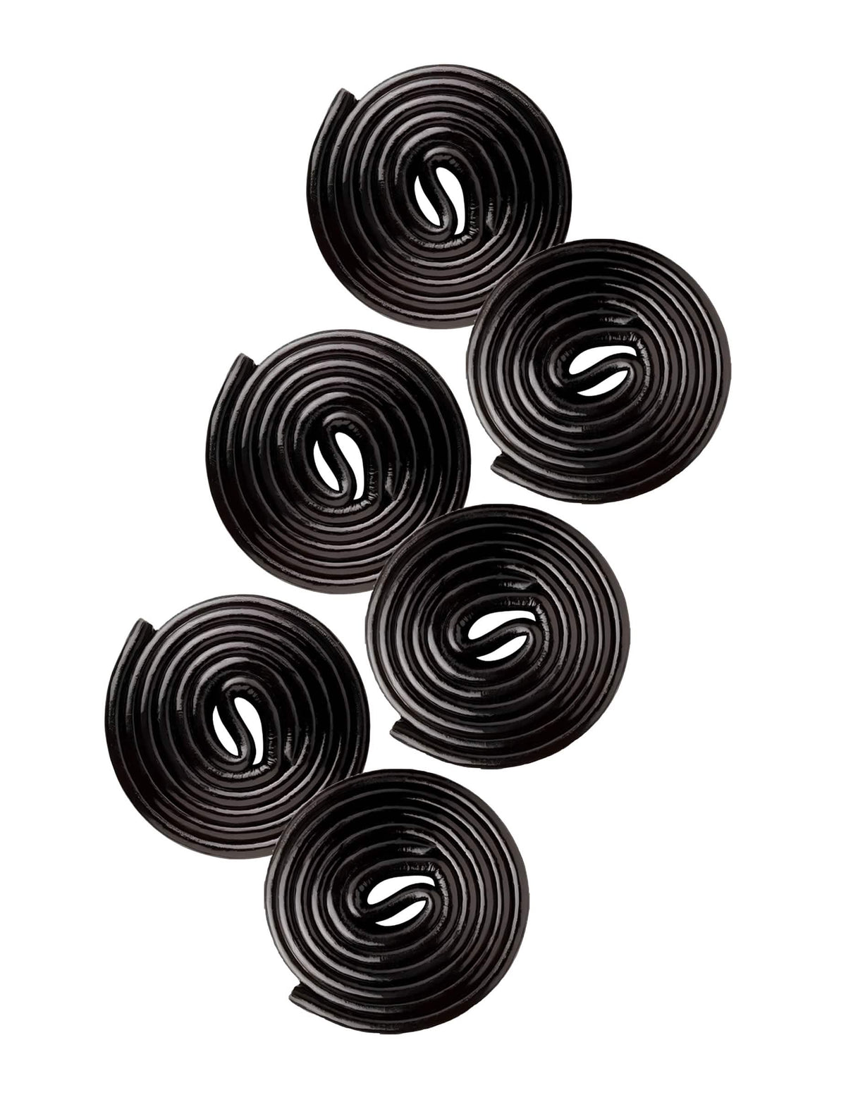 Gros plan sur les rouleaux de réglisse du sachet de bonbons Rotella Haribo