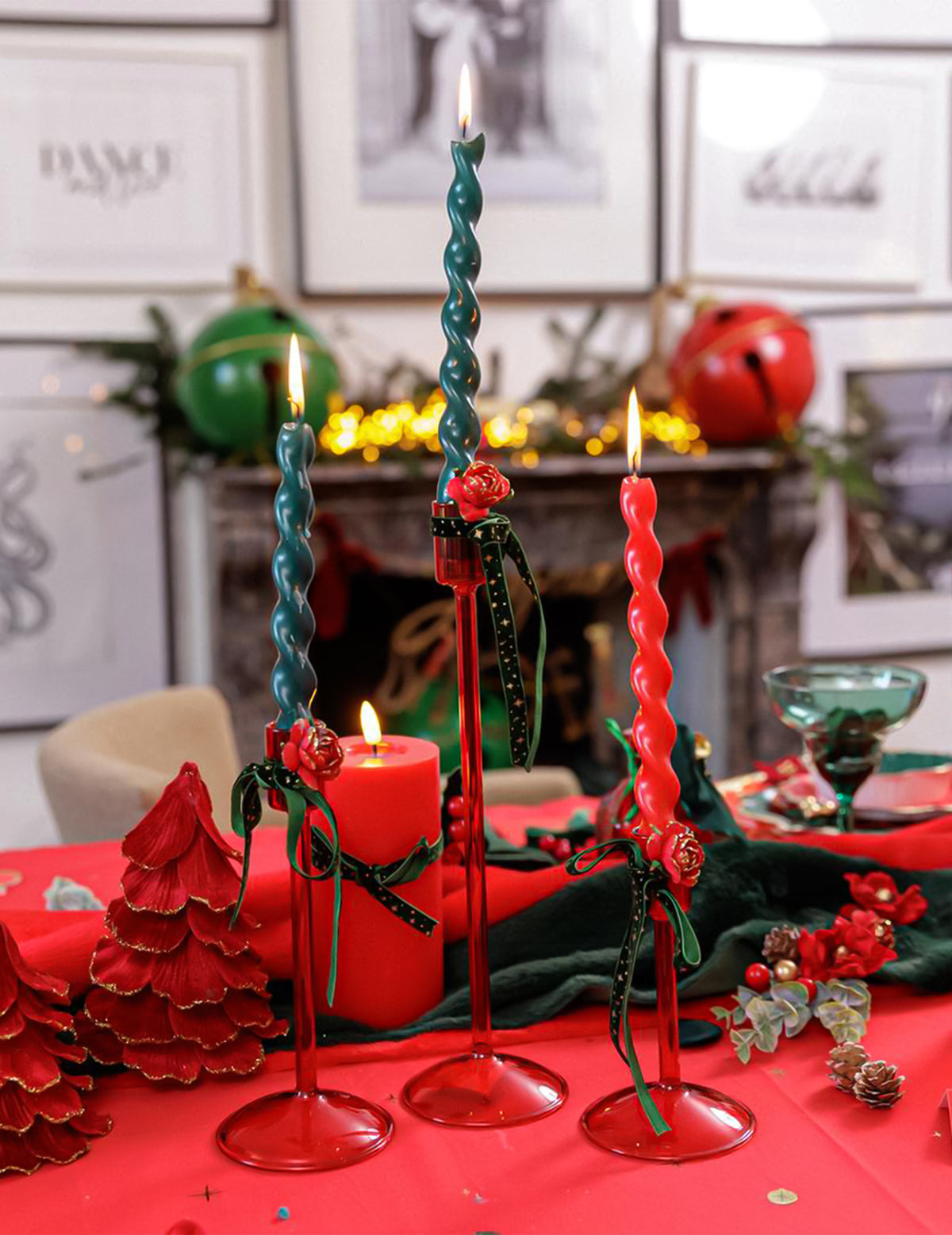 Kerstboom fluweel rood en goud 12 x 16 cm