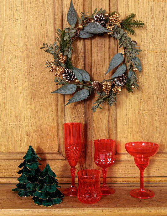 Kerstboom van donkergroen en goud fluweel 10 x 12 cm