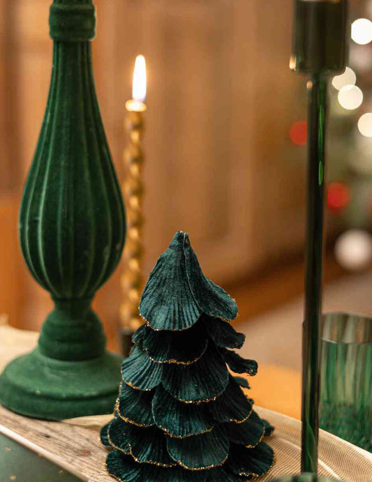 Kerstboom van donkergroen en goud fluweel 12 x 16 cm