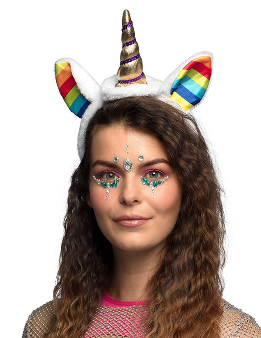 Vue de face portée du serre-tête licorne