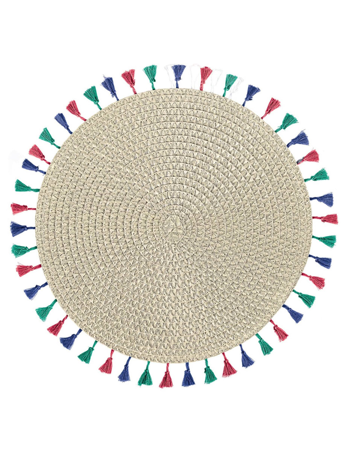 Set de table boho vibes beige rond avec pompons multicolores