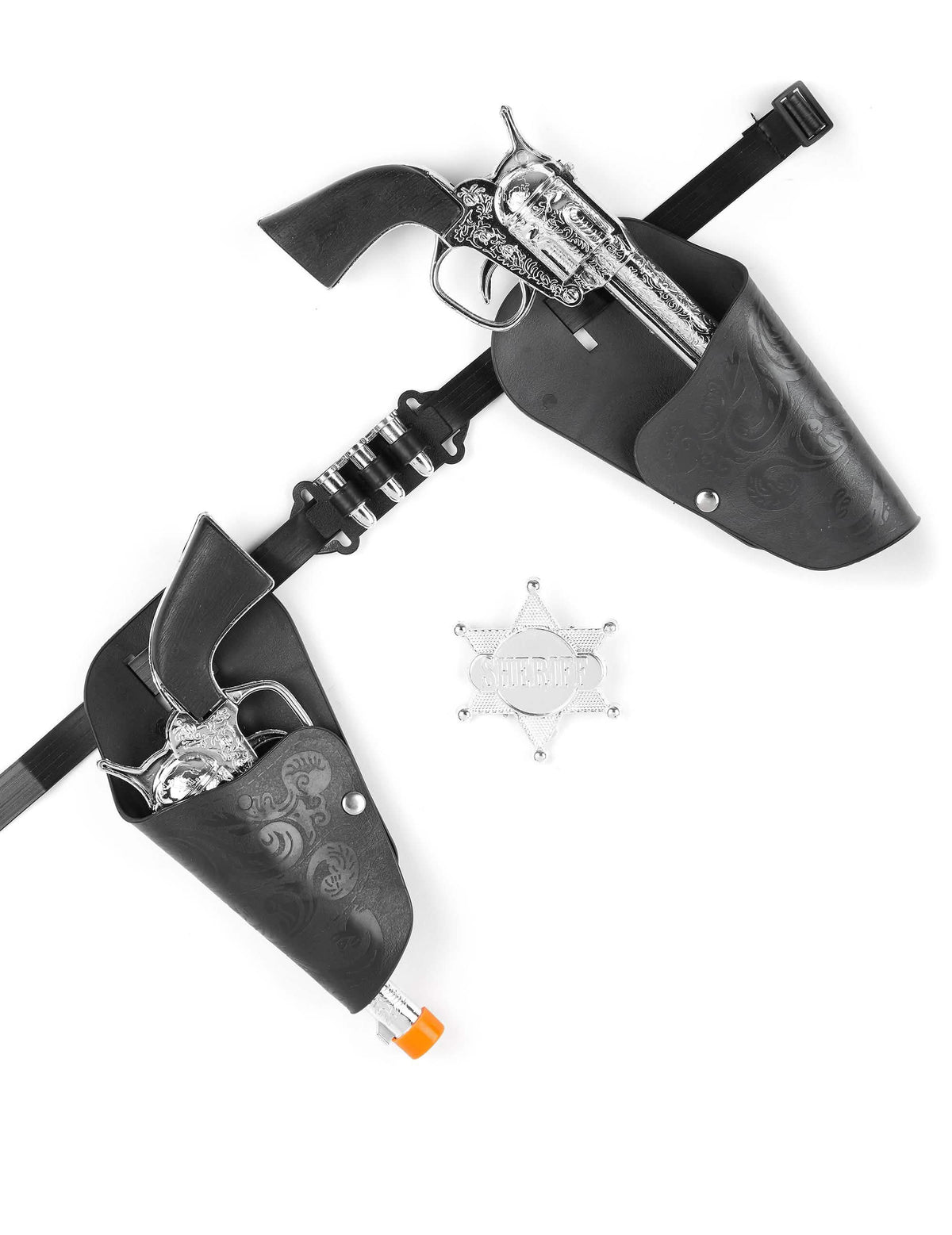 Cowboyrevolverset voor kinderen zwart en zilver met riem en sheriffster