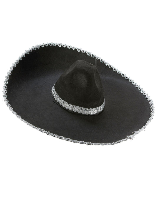 Zwarte sombrero hoed met zilveren rand volwassenen