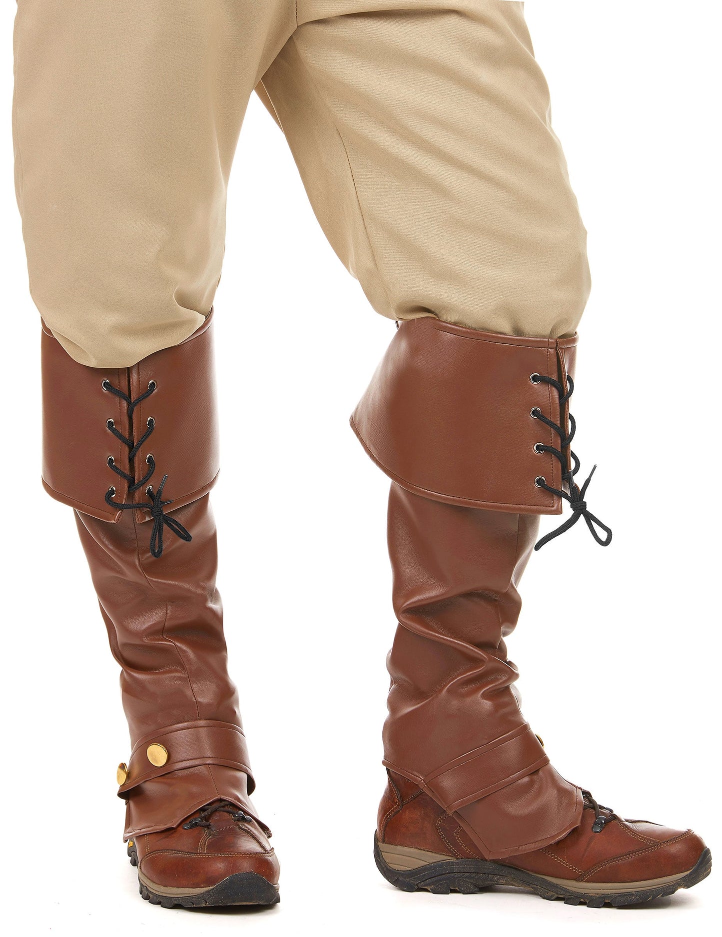 Sur-bottes avec lacets et lanière cloutée pour adulte marron en simili cuir