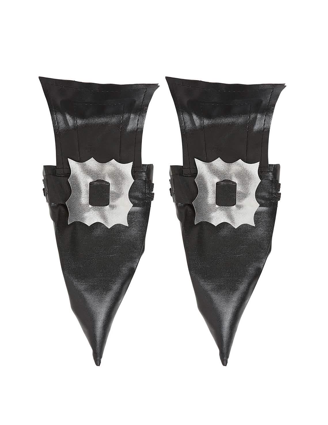 Sur-chaussures sorcière Halloween pour adulte noires avec boucles argentées
