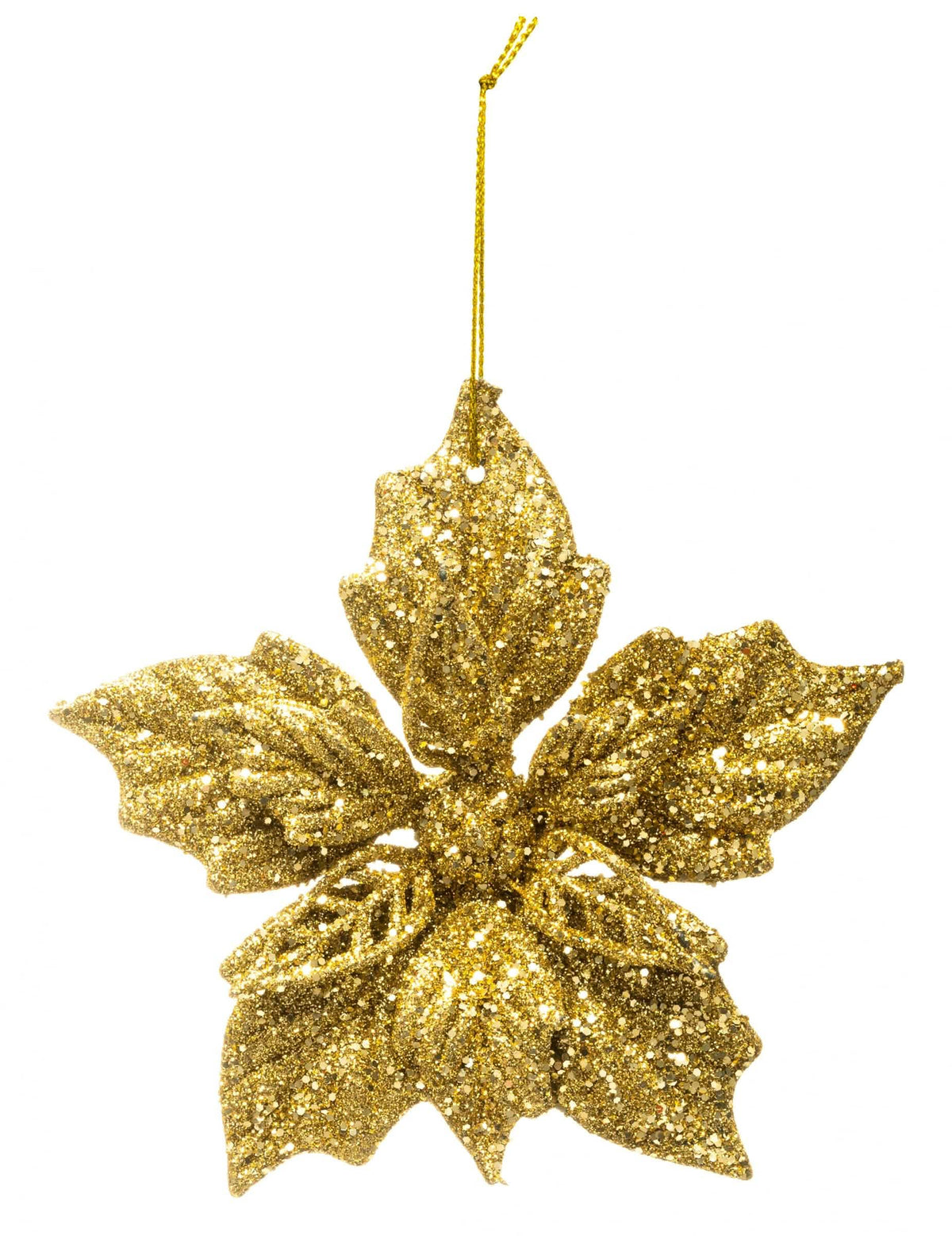 Suspension poinsettia de Noël pour sapin dorée à paillettes