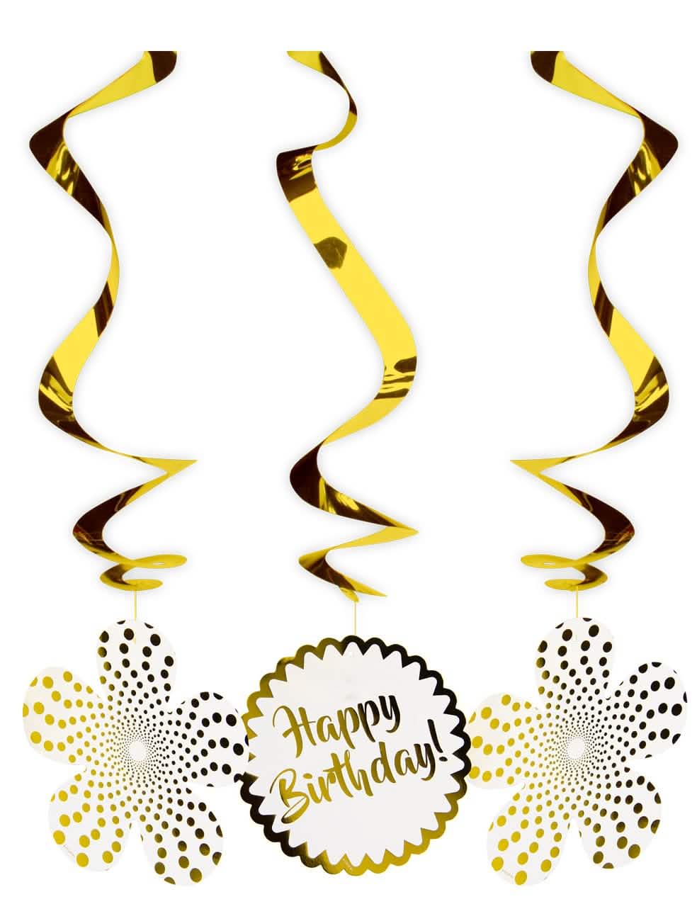 Suspensions spirales happy birthday pour anniversaire dorées luxe