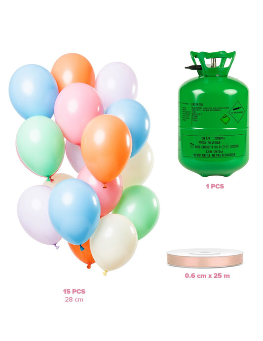 Heliumflesset 15 ballonnen pastel