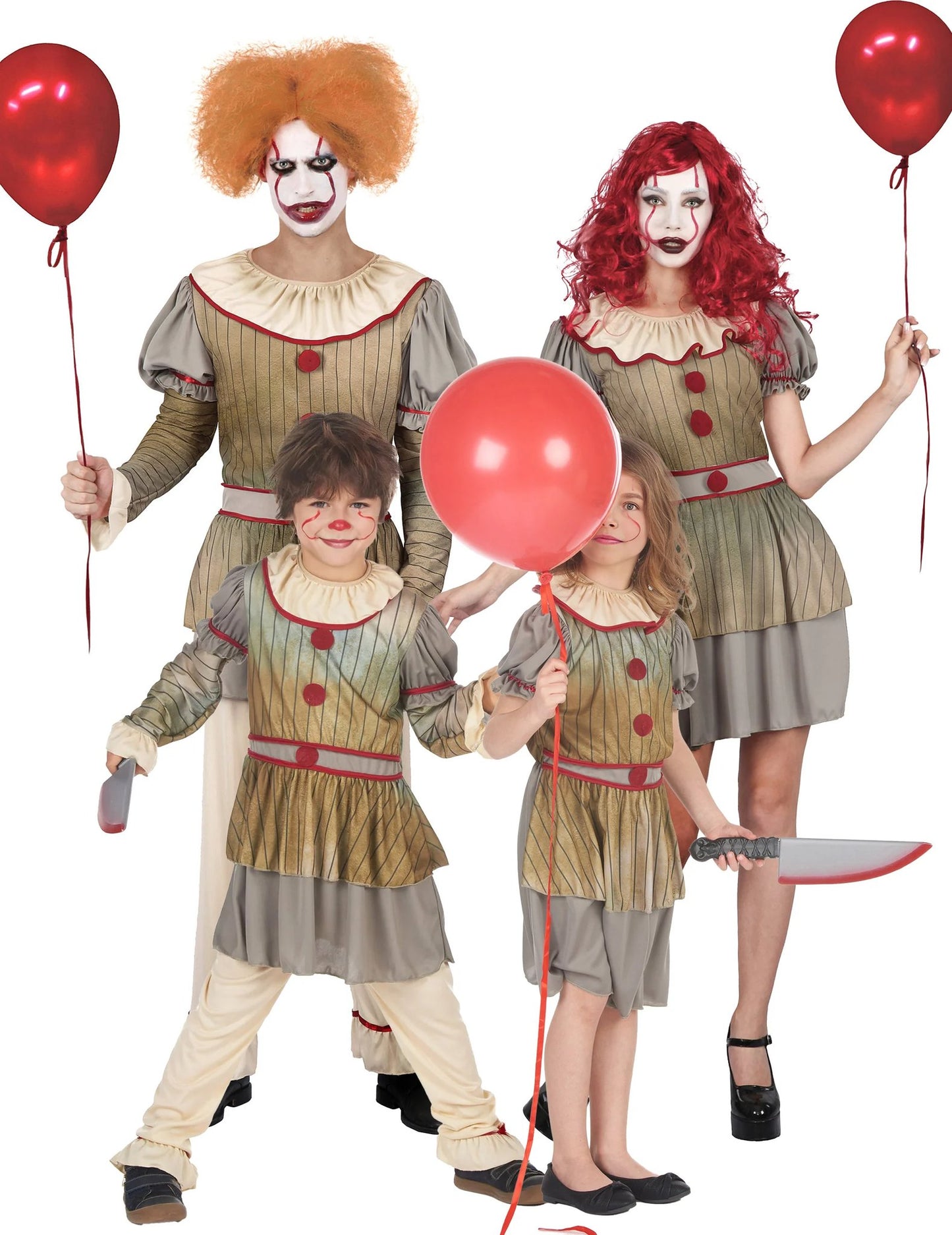 Angstaanjagend psycho-clown-familiekostuum