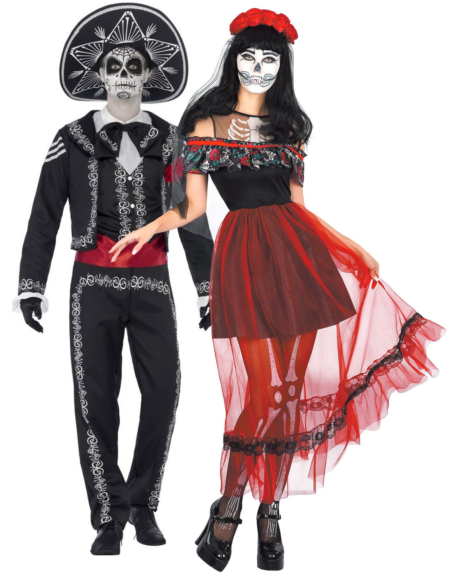 Dia de los muertos Halloween Mexicaans skeletkoppelkostuum voor volwassenen