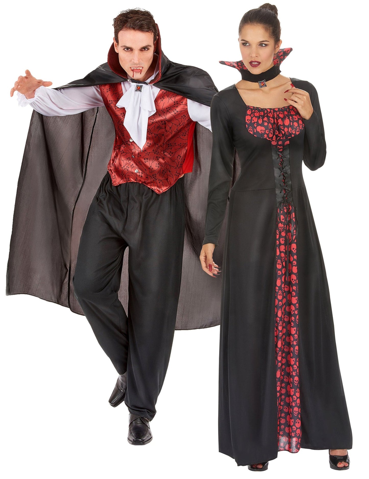 Angstaanjagend rood vampierpaar Halloween kostuum voor volwassenen