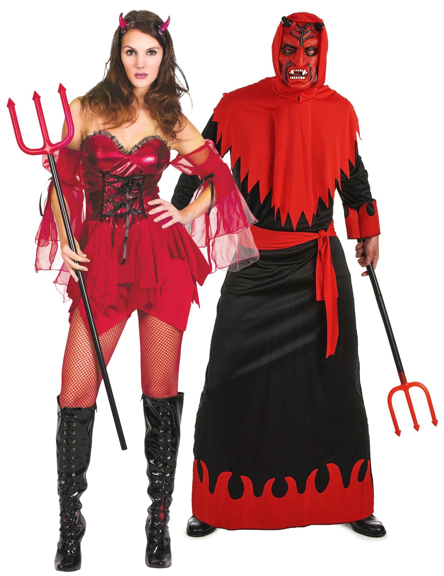 Sexy duivel en duivelin koppelkostuum op Halloween voor volwassenen