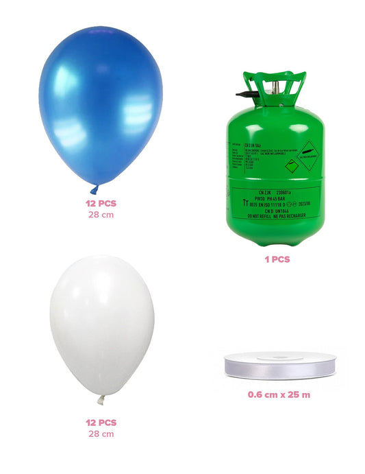 Heliumflesset 24 ballonnen blauw-wit