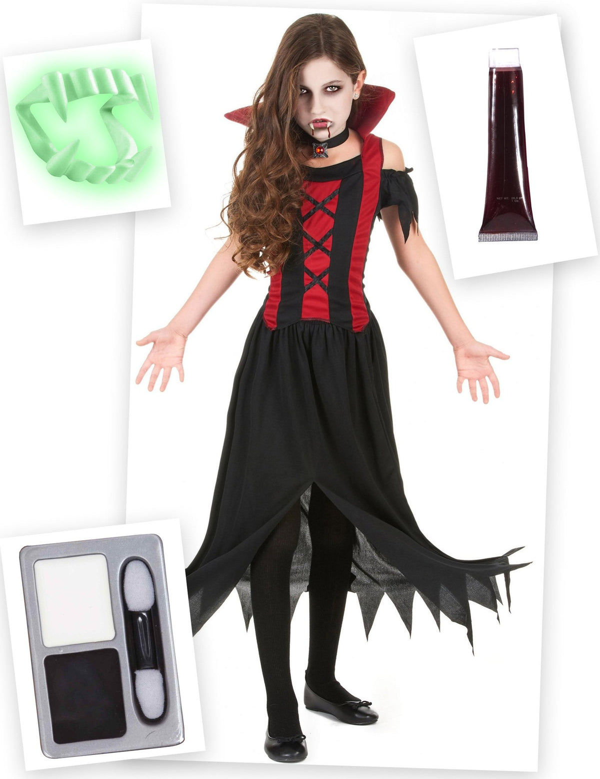 Set van Halloween rode vampierkostuums voor meisjes