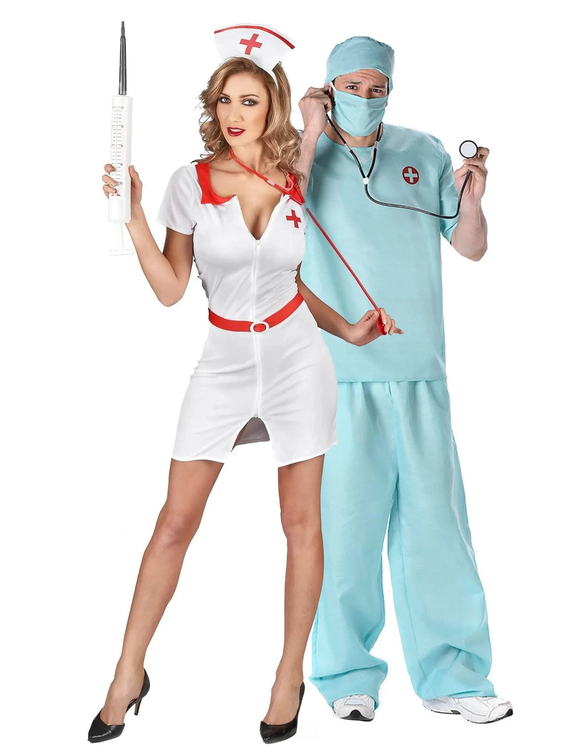 Déguisement de couple docteur et infirmière adultes