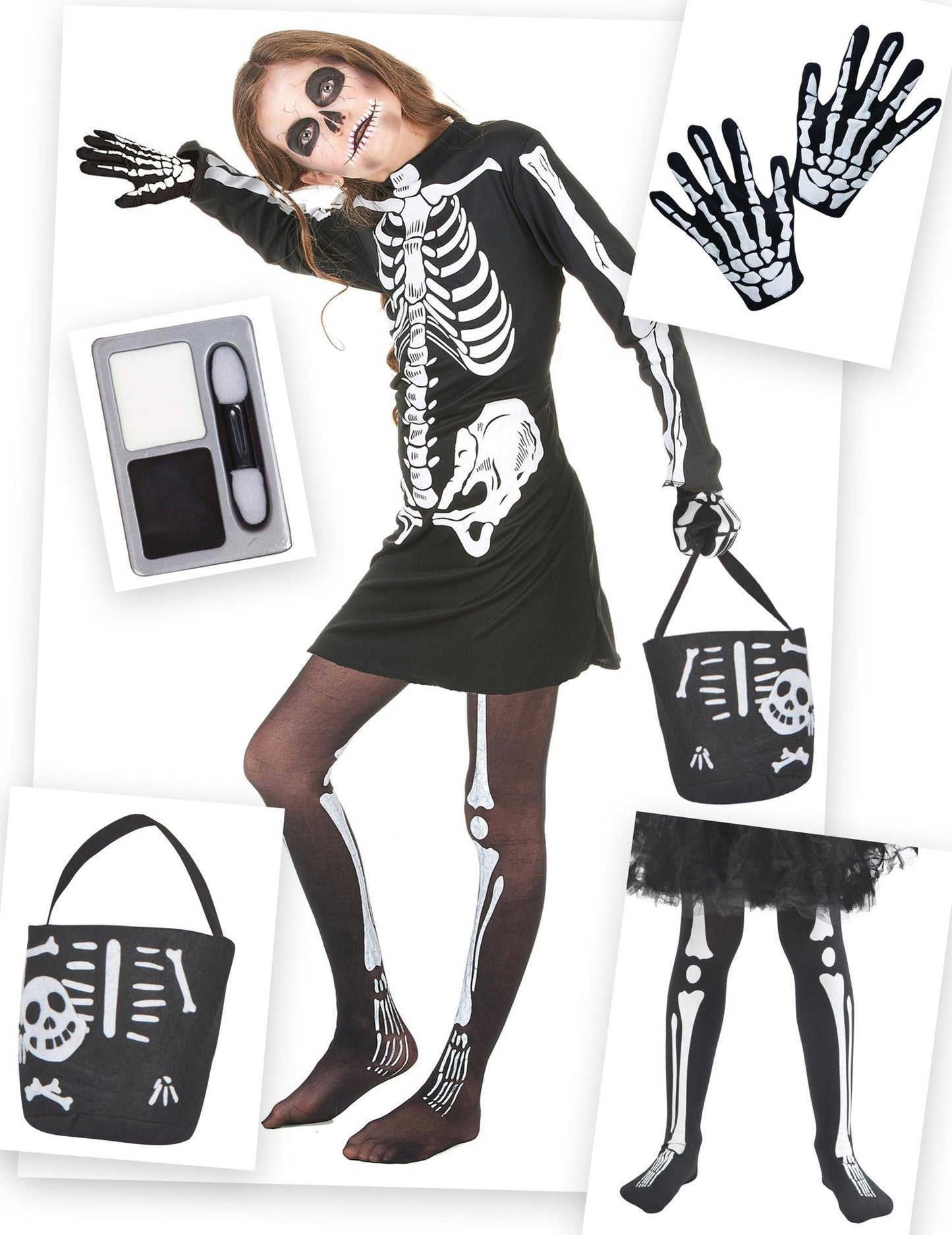 Halloween skelet kostuumpakket voor meisjes