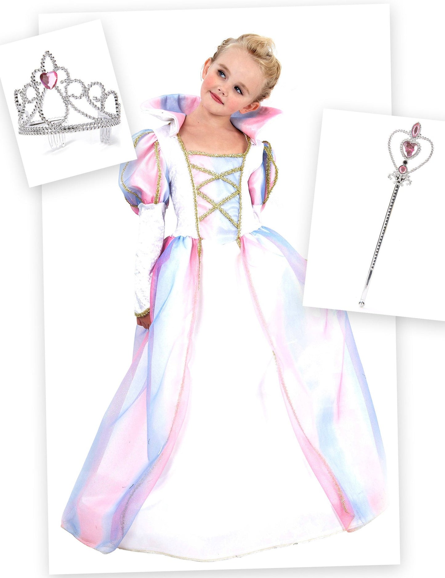 Prinses kostuum pack met tiara en toverstaf voor meisjes