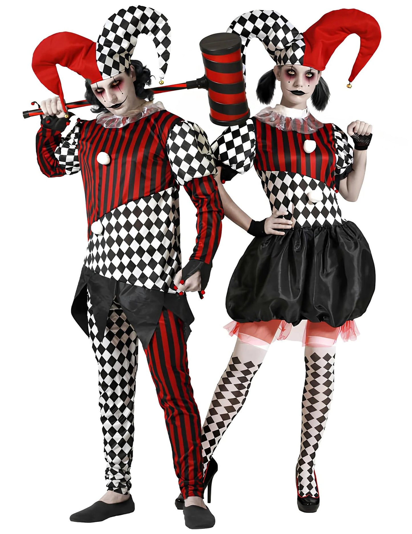 Halloweenkostuum voor volwassen enge harlekijnkoppels