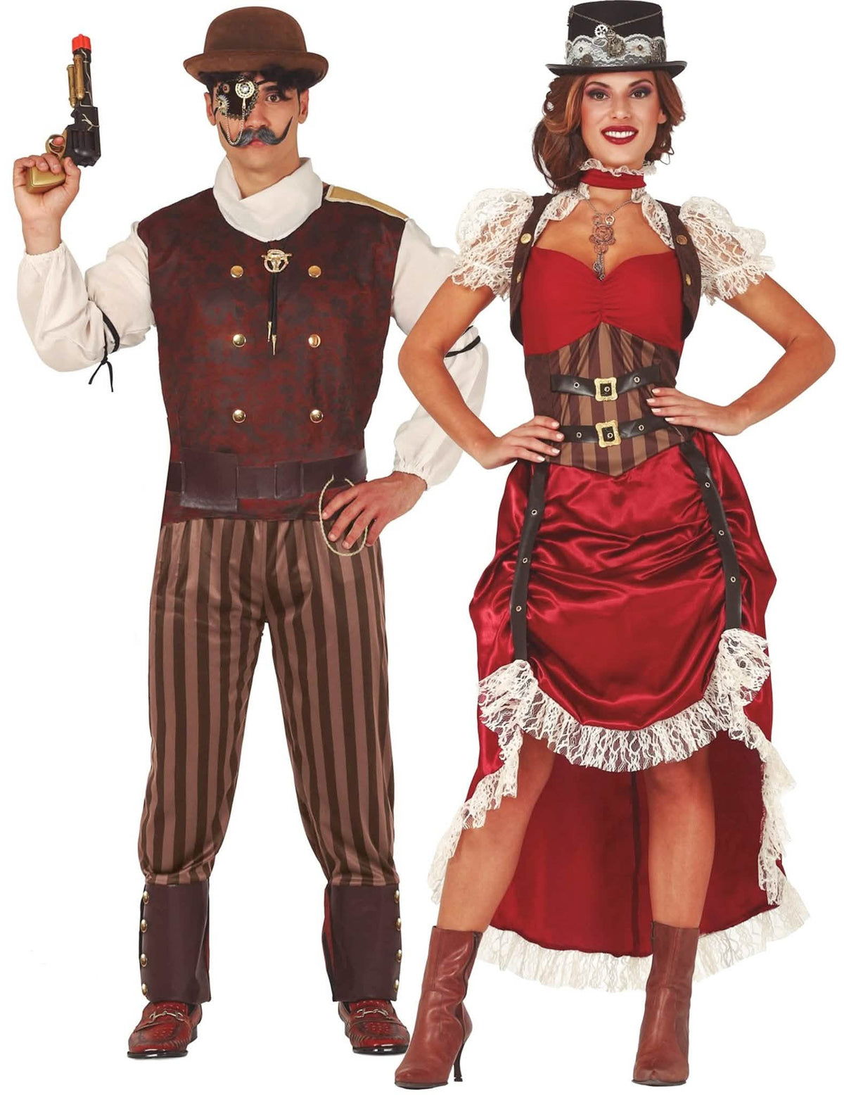Rood steampunk koppelkostuum voor volwassenen