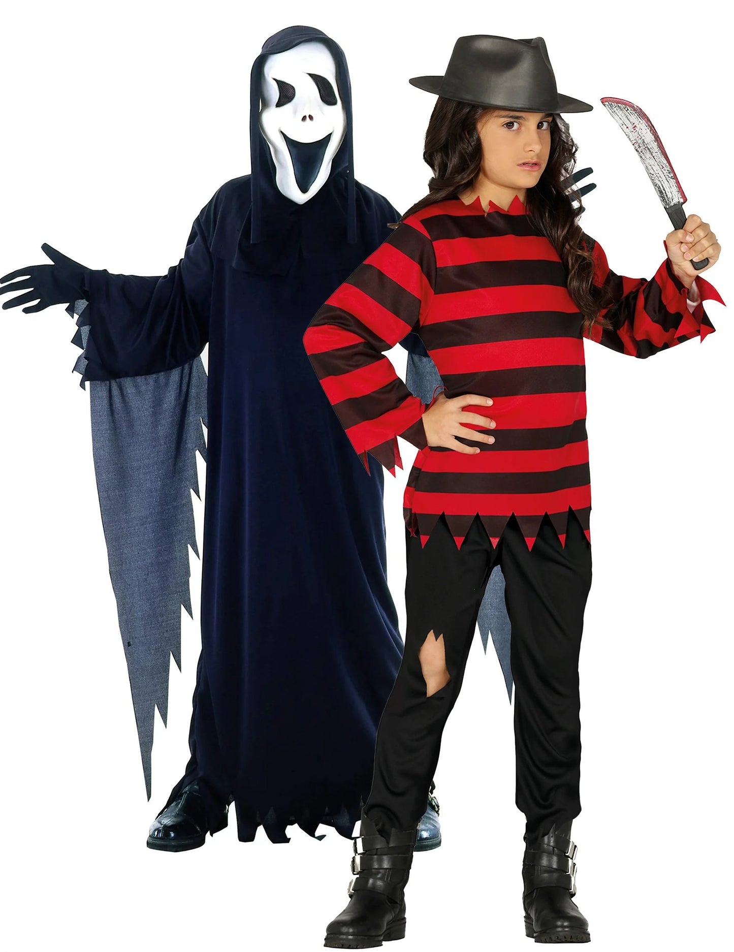 Halloween-kinderkostuum voor een nachtmerriemoordenaar en moordenaarskoppel